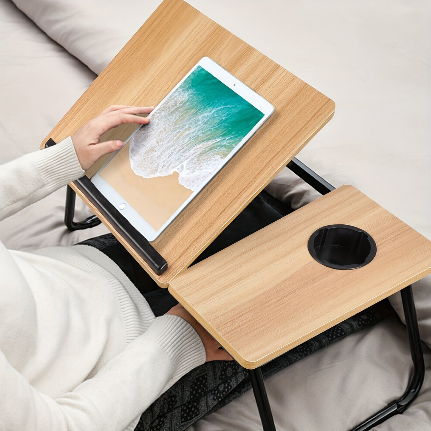 5-Level Adjustable Folding Table Laptop Stand with Cup Holder and Slot Design