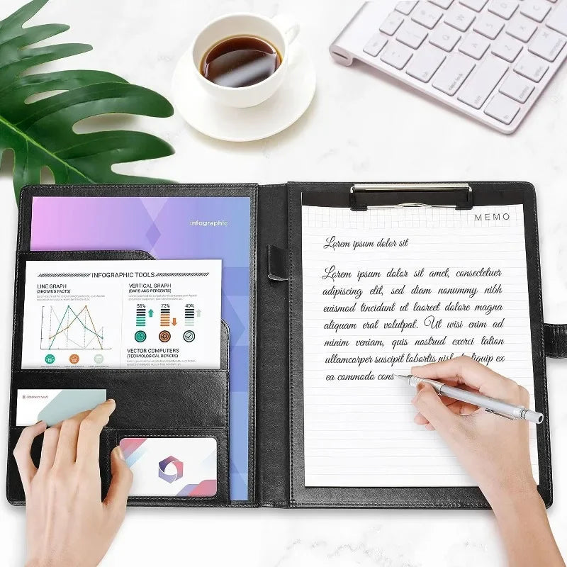 A4 Leather Clipboard Folder Padfolio Business Resume File Folder Padfolio Clipboard Interview Conference Document File Organizer
