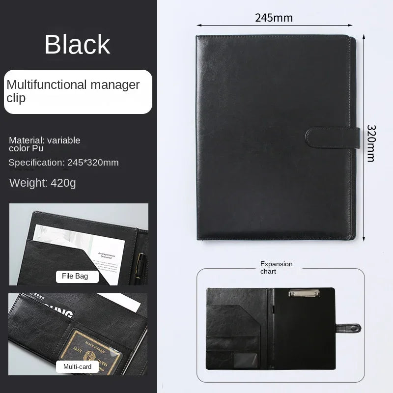 A4 Leather Clipboard Folder Padfolio Business Resume File Folder Padfolio Clipboard Interview Conference Document File Organizer