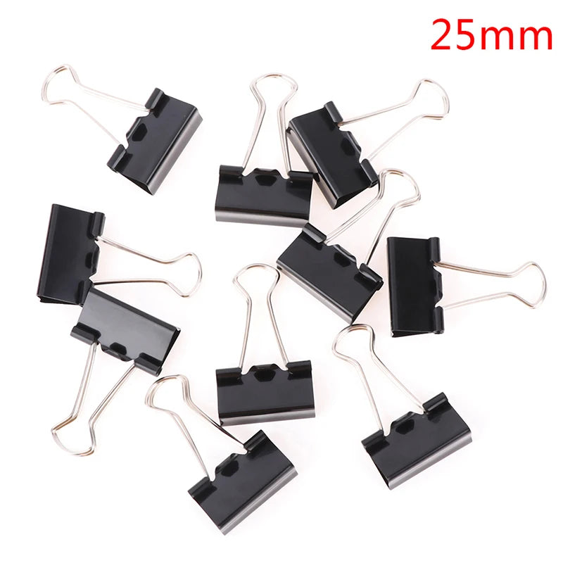10Pcs/set Black Metal Binder Clips 19mm/ 25mm/ 32mm Notes Letter Paper Clip Office Stationery Supplies Binding Securing