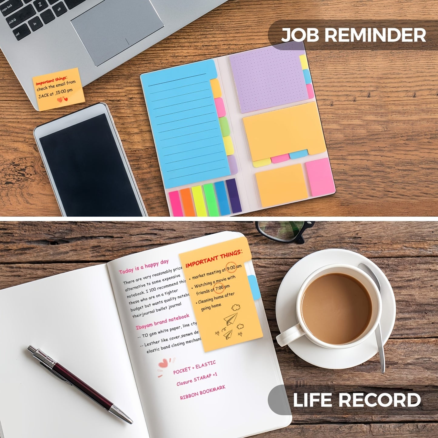 402-Sheet Kraft Paper Notebook Set - Premium Office Stationery for Planner, Bullet Journaling, Notebook, Textbook, Calendar, School, and Home Office Supplies with Sticky Notes and Notepad