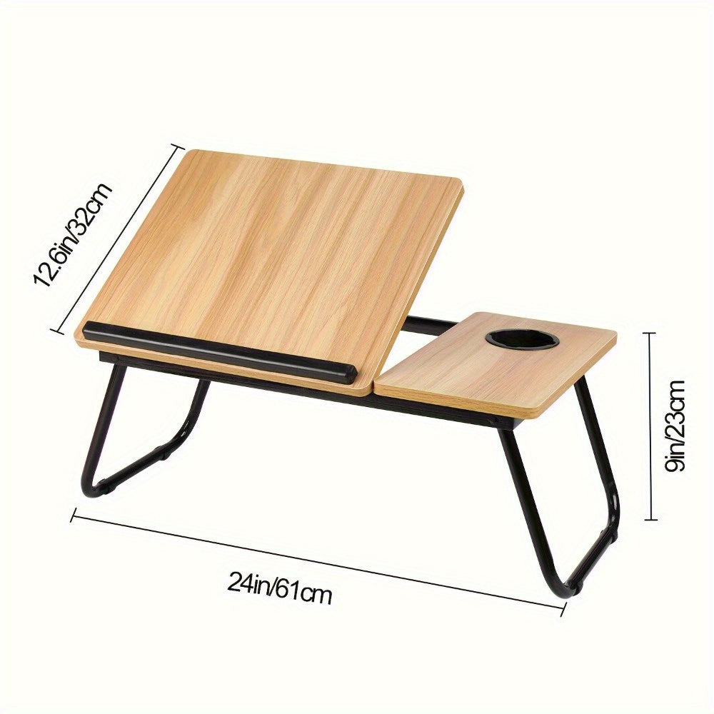 5-Level Adjustable Folding Table Laptop Stand with Cup Holder and Slot Design