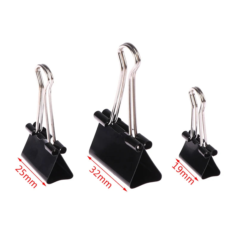 10Pcs/set Black Metal Binder Clips 19mm/ 25mm/ 32mm Notes Letter Paper Clip Office Stationery Supplies Binding Securing