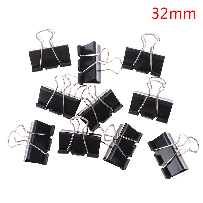 10Pcs/set Black Metal Binder Clips 19mm/ 25mm/ 32mm Notes Letter Paper Clip Office Stationery Supplies Binding Securing